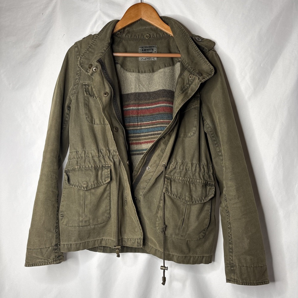 Vtg Y2K Levi's L Military Green Jacket Southwestern Blanket Lined‎ Gorpcore
